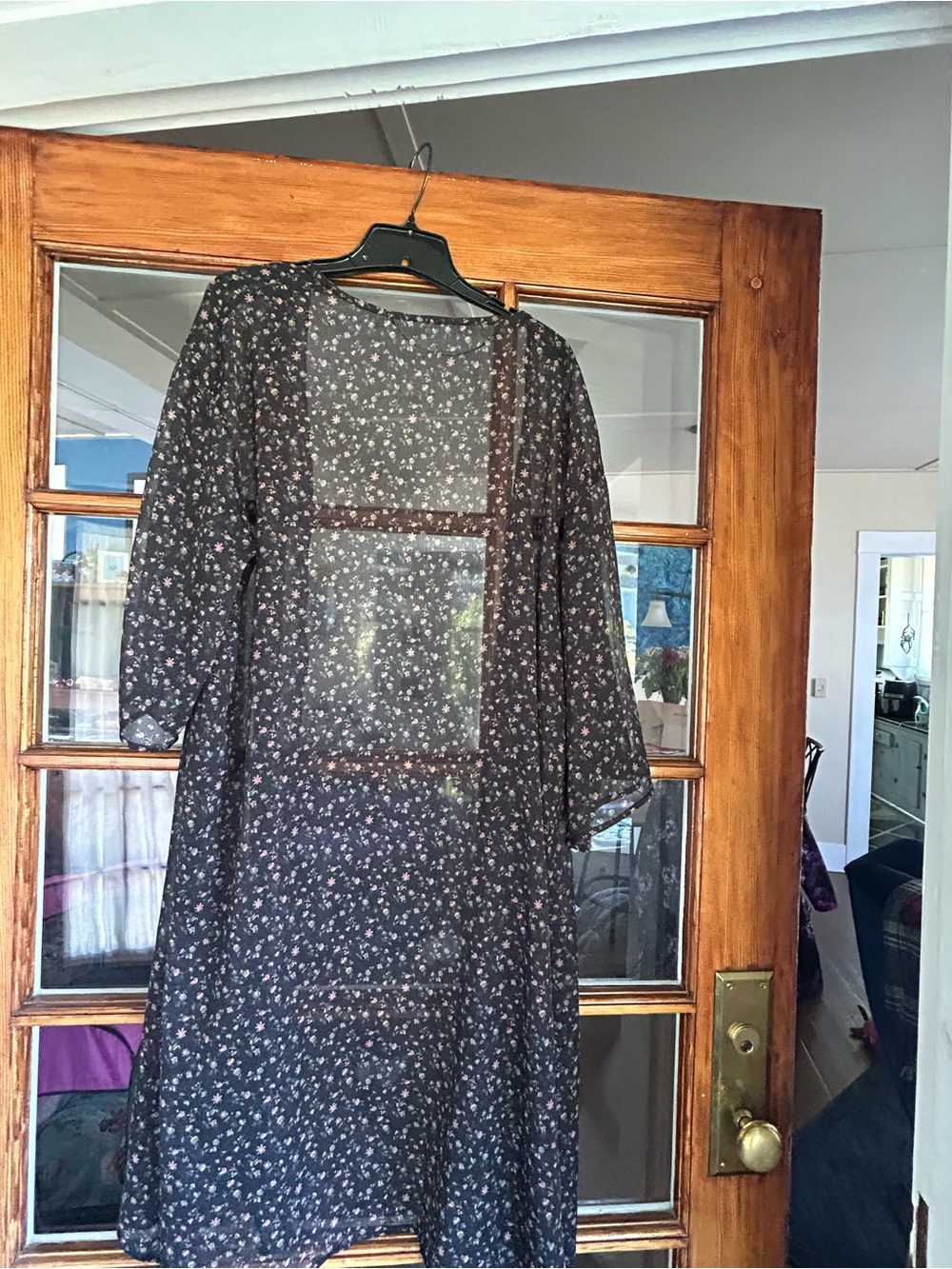 Lucky Brand Black Floral Print kimono/duster with Pink and Green Accents - Picture 4 of 4